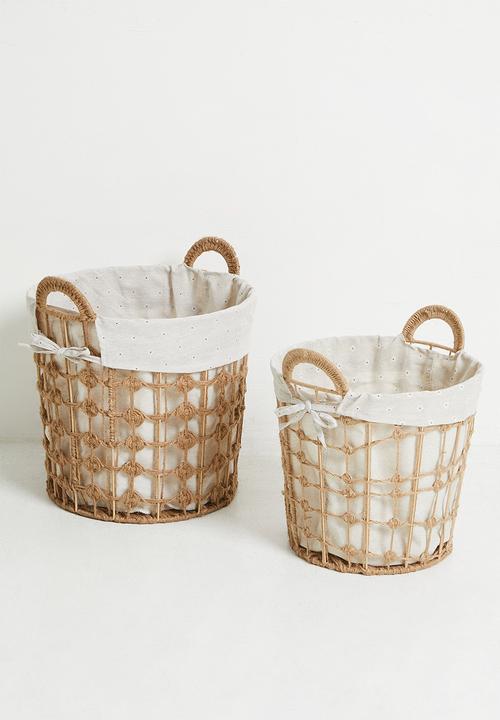 Pop Candy - Rope macrame medium design laundry basket - wheat brown