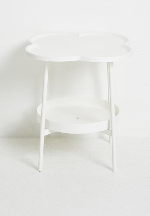 Pop Candy - Clover-shaped side table with lower storage tray - white