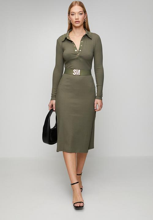 Steve Madden - Ladies scarlet belted midi dress - light fatigue