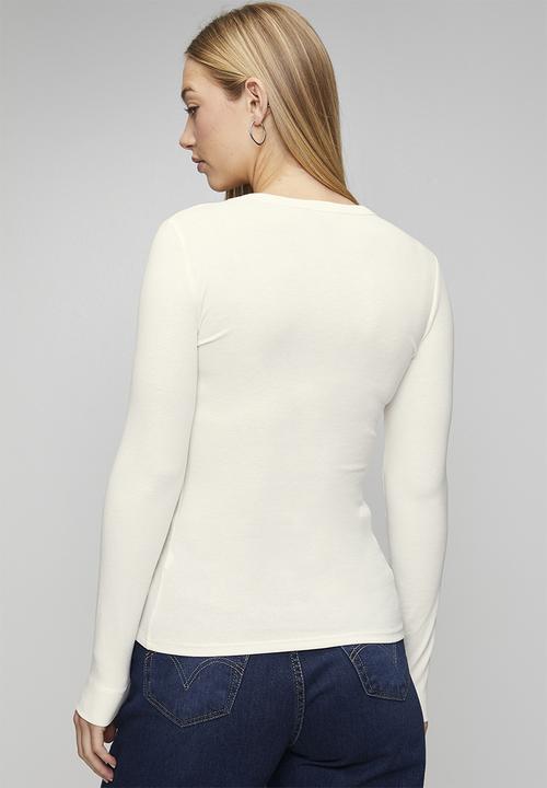 New Look - Long sleeve rib crew - cream