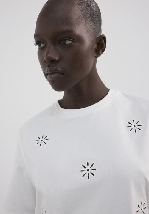 MANGO - T-shirt flori - white