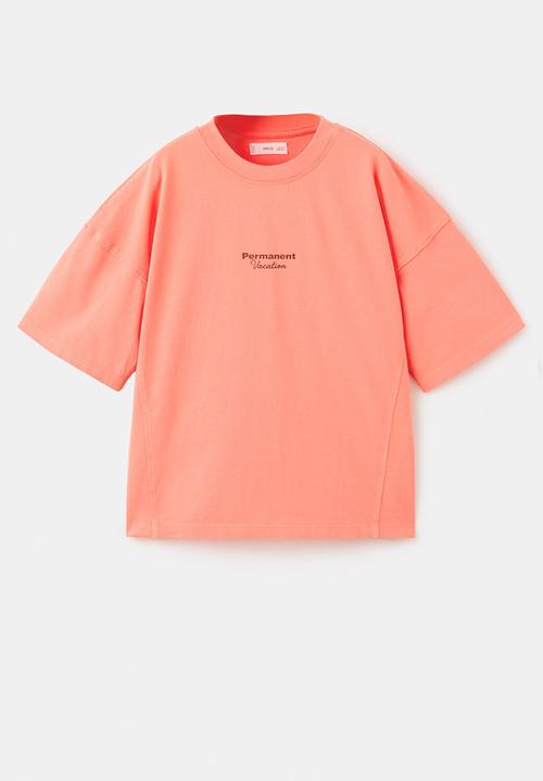 MANGO - T-shirt Cutwash - coral Red