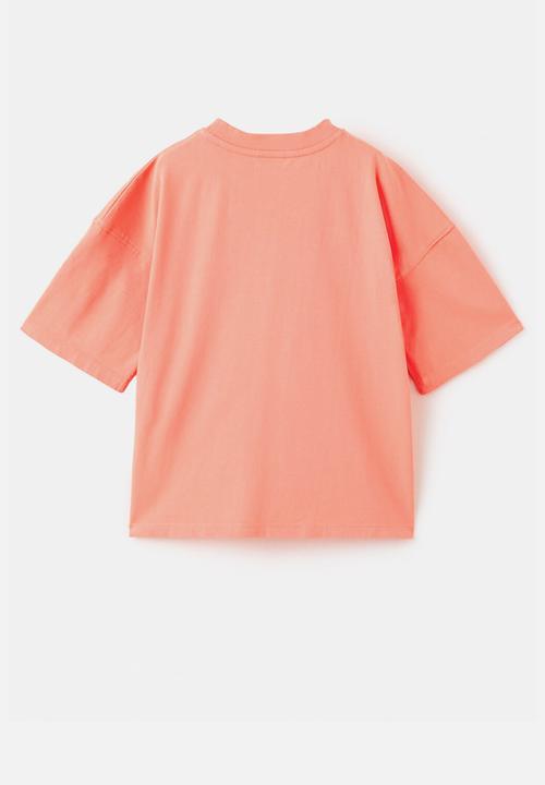MANGO - T-shirt Cutwash - coral Red
