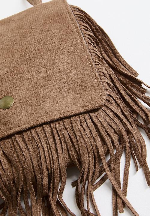 Pop Candy - Fringed pocket flap crossbody - warm brown