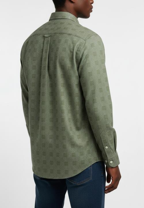 POLO - Jackson Long Sleeve Micro Check Shirt - Fatigue