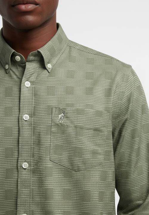 POLO - Jackson Long Sleeve Micro Check Shirt - Fatigue