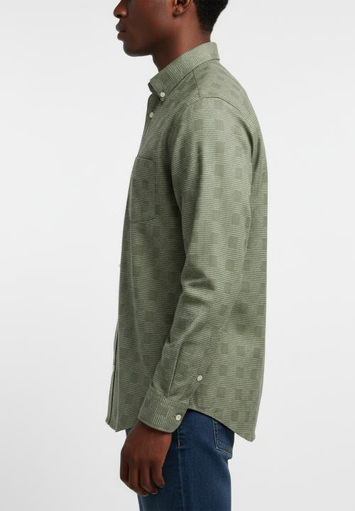 POLO - Jackson Long Sleeve Micro Check Shirt - Fatigue