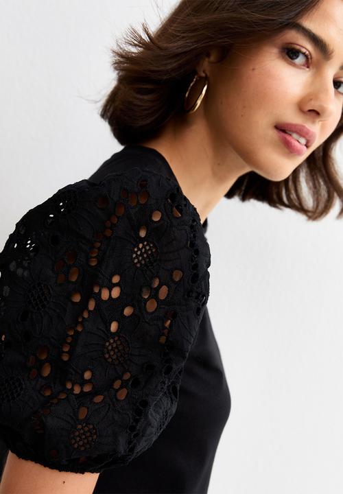 New Look - Vde broderie puff sleeve  - black
