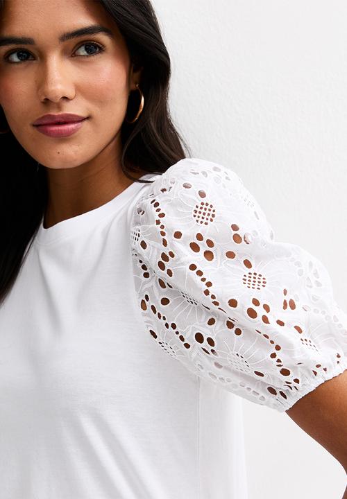 New Look - Vde broderie puff sleeve  - white