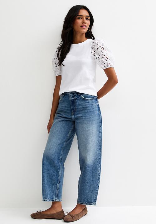 New Look - Vde broderie puff sleeve  - white