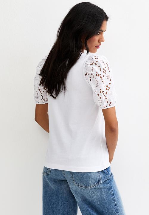 New Look - Vde broderie puff sleeve  - white