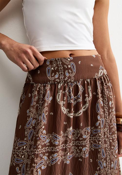 New Look - Bandana deep waistband circle skirt  - brown