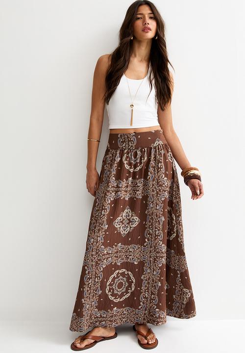 New Look - Bandana deep waistband circle skirt  - brown