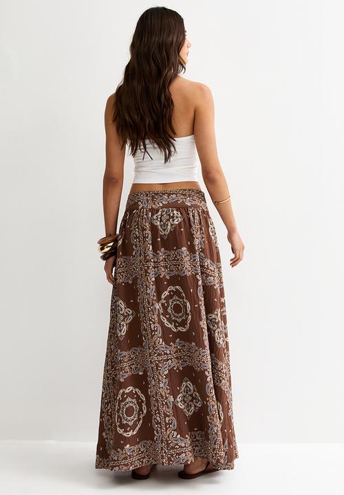 New Look - Bandana deep waistband circle skirt  - brown