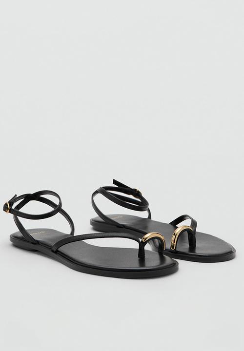 MANGO - Troc toe post ankle strap - black