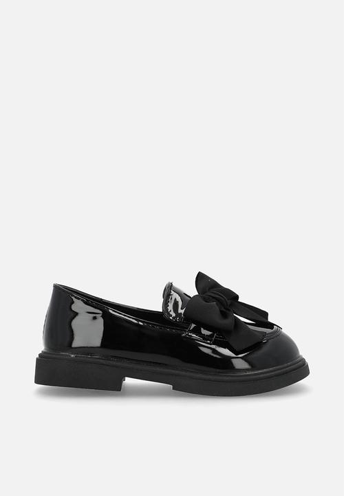 Pop Candy - Faux leather loafers with bow details - black