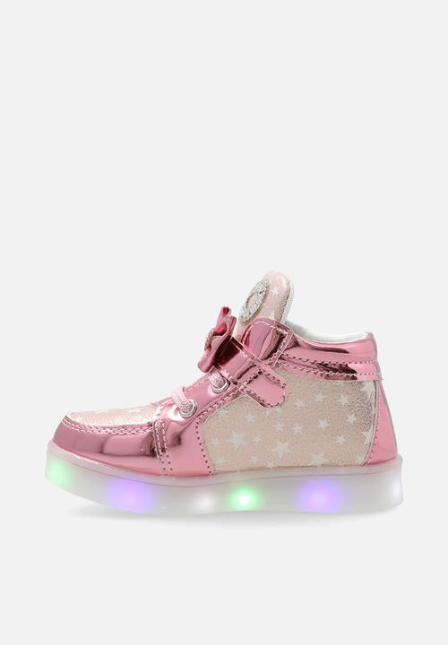 Pop Candy - Star printed metallic LED sneakers with bow detail - pink