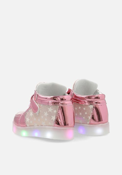 Pop Candy - Star printed metallic LED sneakers with bow detail - pink