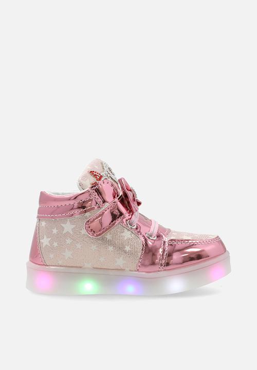 Pop Candy - Star printed metallic LED sneakers with bow detail - pink