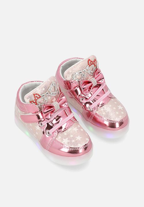 Pop Candy - Star printed metallic LED sneakers with bow detail - pink