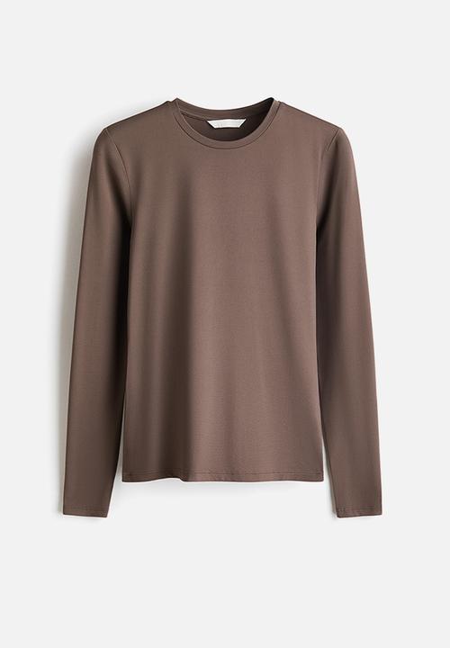 H&M - Long-sleeved microfibre top - dark greige