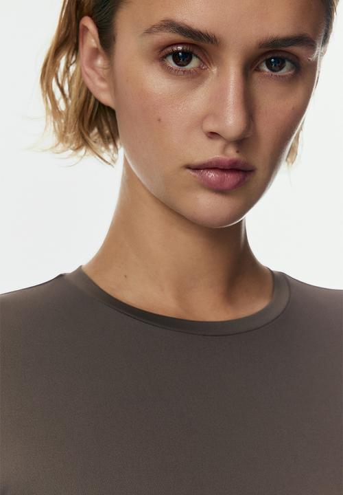 H&M - Long-sleeved microfibre top - dark greige