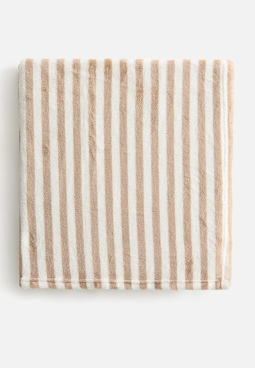 Striped fleece blanket - beige/striped