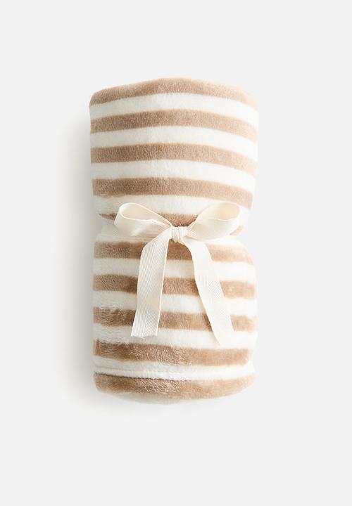 H&M - Striped fleece blanket - beige/striped