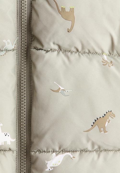 H&M - Hooded puffer gilet - light dusty green/dinosaurs