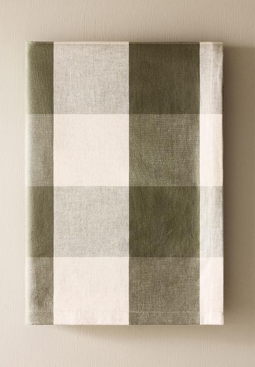 Linen-blend tablecloth - khaki green/gingham check