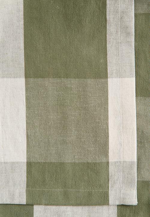 H&M - Linen-blend tablecloth - khaki green/gingham check
