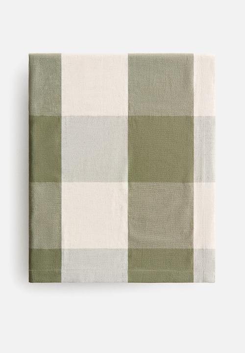 H&M - Linen-blend tablecloth - khaki green/gingham check