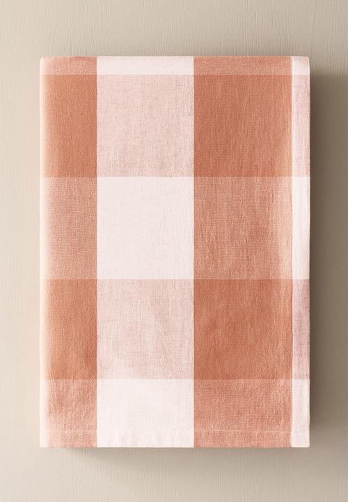 Linen-blend tablecloth - orange/gingham check