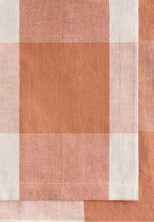 H&M - Linen-blend tablecloth - orange/gingham check