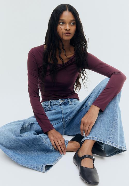H&M - Draped one-shoulder top - plum red