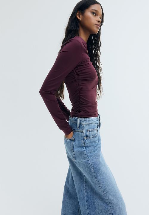 H&M - Draped one-shoulder top - plum red