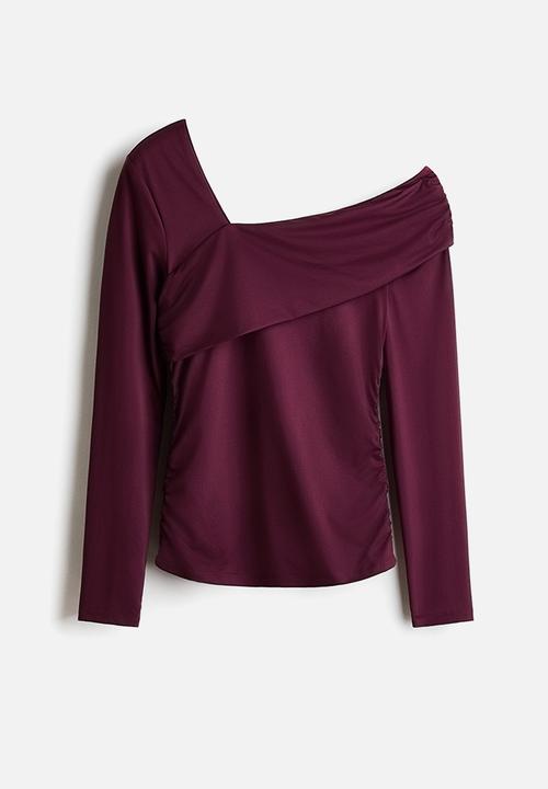 H&M - Draped one-shoulder top - plum red