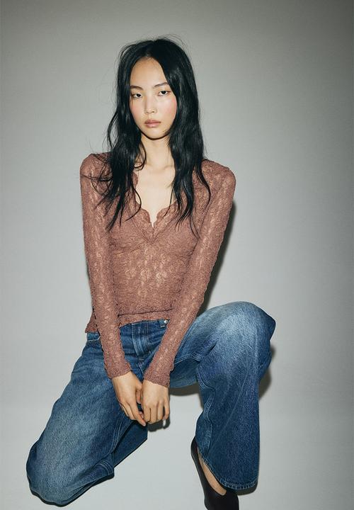 H&M - V-neck lace top - old rose
