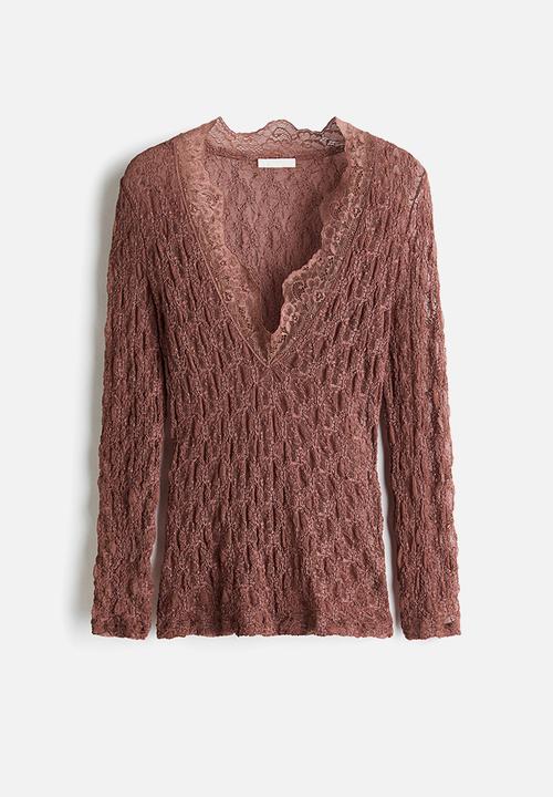 H&M - V-neck lace top - old rose