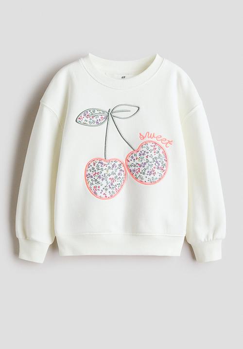 H&M - Motif-detail sweatshirt - white/cherries