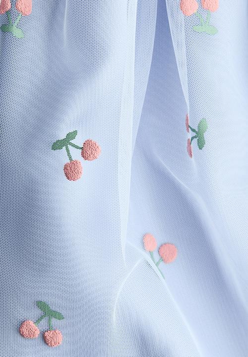 H&M - Printed tulle dress - light blue/cherries