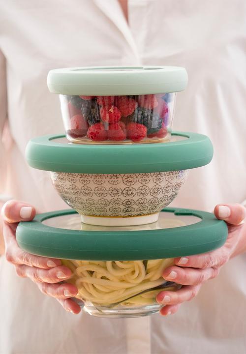 Foodhuggers - Food Huggers Adjustable Silicone and Glass Lids Set of 3 - Gradual Green