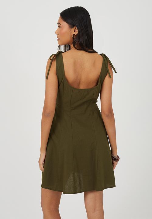 Brave Soul - Ladies Cream Panelled A-Line Mini Dress With Button Details - Khaki