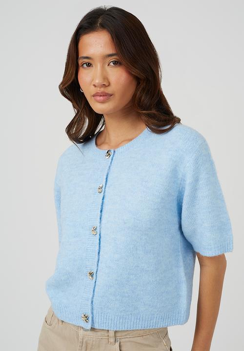 Brave Soul - Ladies Raglan Jersey Knit Short Sleeves Cardi With Buttons - Blue