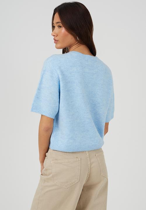 Brave Soul - Ladies Raglan Jersey Knit Short Sleeves Cardi With Buttons - Blue