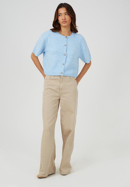 Brave Soul - Ladies Raglan Jersey Knit Short Sleeves Cardi With Buttons - Blue