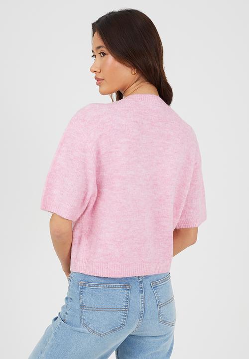 Brave Soul - Ladies Raglan Jersey Knit Short Sleeves Cardi With Buttons - Pink