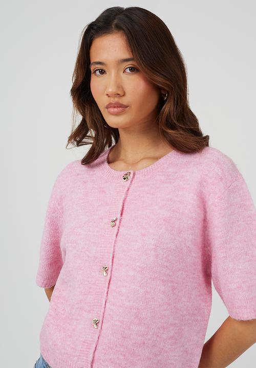Brave Soul - Ladies Raglan Jersey Knit Short Sleeves Cardi With Buttons - Pink