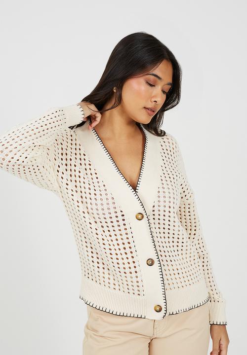 Brave Soul - Ladies V-Neck Boxy Cardigan And Tortoiseshell Buttons - Cream