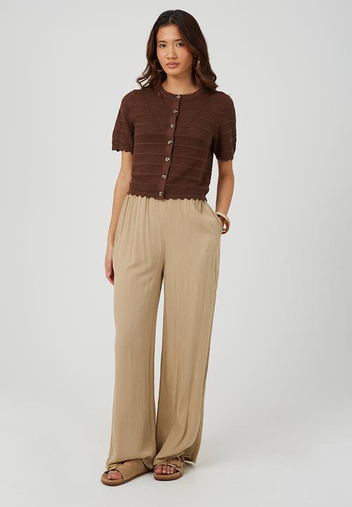 Brave Soul - Ladies Button Through Cardigan With All Over Stitch Repeat - Chocolate